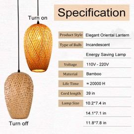 Bamboo Light Fixtures, 3 Headlights E26 E27 Retro Rustic Bamboo Wicker Rattan Chandelier Ceiling Hanging Light for Living Room Bedroom Farmhouse Restaurant Cafe Teahouse Bar Dining Room Club