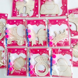 12PCS Pink Girls Party Favors- DIY Pink Girls Theme Wood Painting Kits with Art Supplies – Fun Thank You Gifts, Birthday party& Goodie Bag Stuffer