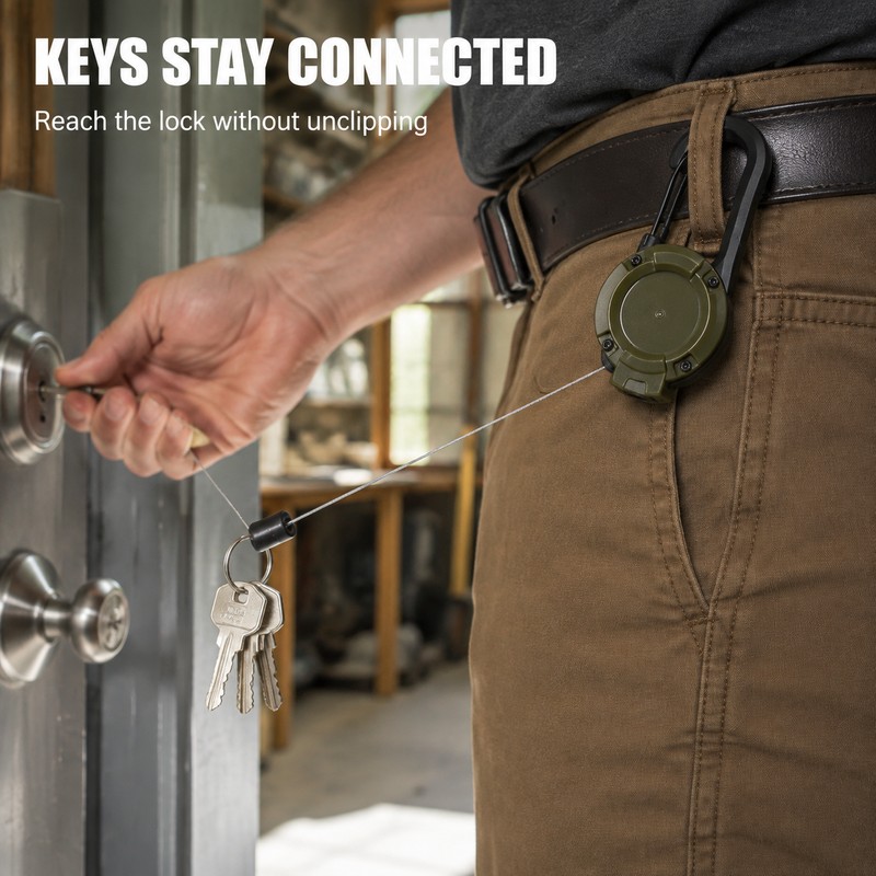 Heavy-Duty Retractable Keychain Carabiner with 23.62-Inch Steel Wire Reel