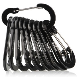 Booms Fishing CC5 Multi-Use Carabiner Clips, 10 Pack 2.7" Small Caribeener Clips, Mini Keychain Caribeaner Clip, Aluminum D Ring Carabiners, Black