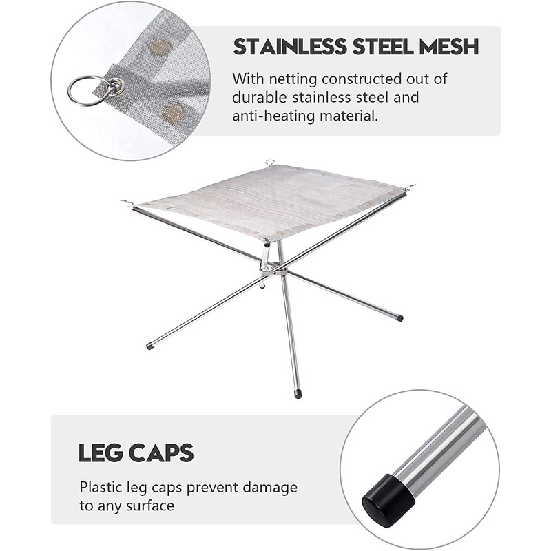 KAHEIGN Portable Outdoor Fire Pit, 42CM Foldable Stainless Steel Mesh