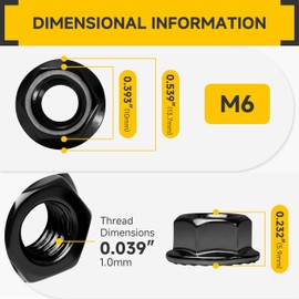 Mywish M6 Serrated Flange Hex Nuts, 50-Pack 304 Stainless Steel, Hex Drive M6-1.0 Hardware Nuts, Black Oxided