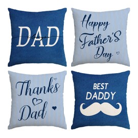 Neatee Living Happy Fathers Day Pillow Covers 20x20 Set of 4 Blue Throw Pillow Covers I Love Dad Cushion Covers Pillow Case Gift for PaPa Grandpa Birthday Home Outdoor Sofa Decoration (20 by 20)