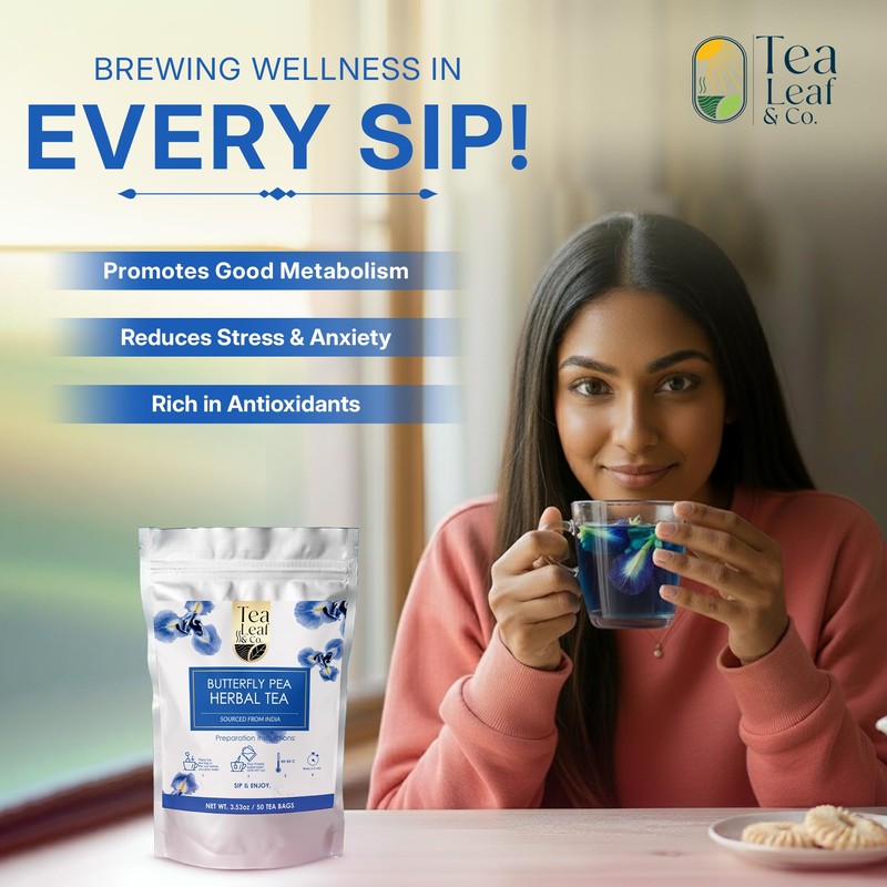 Tealeaf & Co. Butterfly Pea Herbal Tea Bags Blended with