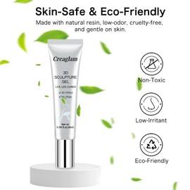 Creaglam 3D Nail Gel Art: 2pcs Sculpting Gel Nail Glue for Carving Patterns Decoration - Chrome Nail Powder and DIY Nail Charms - 4 in 1 Clear No Wipe Gel Nail Polish Rhinestone Nail Art Glue