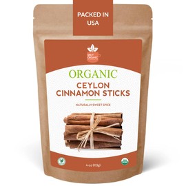 SPICY ORGANIC Ceylon Cinnamon Sticks 4 oz – True Cinnamon Quills from Sri Lanka, 3.5" Premium Ceylon Cinnamon, USDA Certified Organic, Perfect for Recipes, Crafts & Holiday Drinks – Cinnamomum Verum