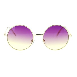 2 Tone Color Lens Retro Vintage Style Round Circle Hippie Groovy Sunglasses Purple Yellow