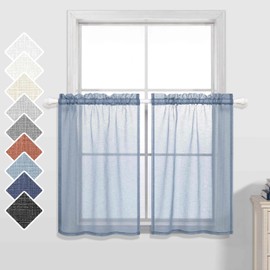KOUFALL Cortinas cortas azul polvoriento, 24 pulgadas de largo para ventanas pequeñas, juego de 2 cortinas transparentes de cocina de 30 x 24 pulgadas de largo