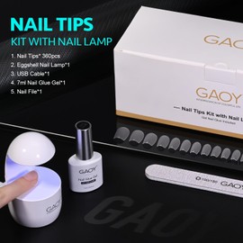 GAOY Nail Tips and Glue Gel Nail Kit with Mini UV Light, Gel x Nail Kit, 360Pcs Matte Extra Short Coffin Nail Tips for Fast Nail Extension