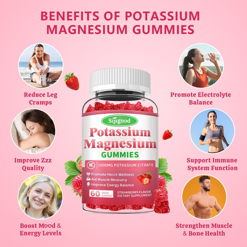 2 Pack Potassium Magnesium Gummies, High Absorption Magnesium Potassium Supplement