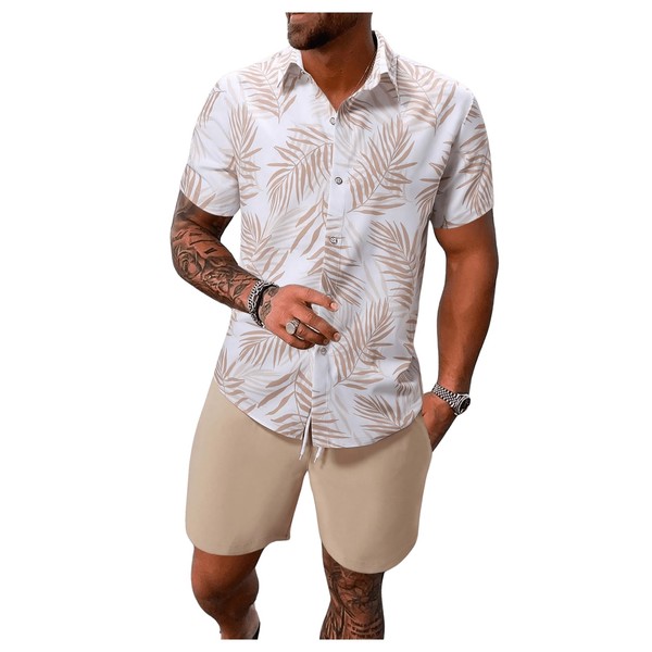 WDIRARA Men's Hawaiian Matching Set Summer Beach 2 Piece Outfits