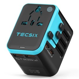 TECSIX Universal Travel Adapter with 2 USB-C (PD 35W), 2 USB-A and 2 AC Sockets