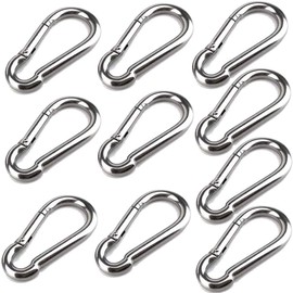 LCOUACEO Pack of 10 Carabiner Hooks 40 x 4 mm, Spring-Loaded Clasp with Snap Hook, 304 Stainless Steel, Fire Brigade Carabiner, 80 kg Load Capacity