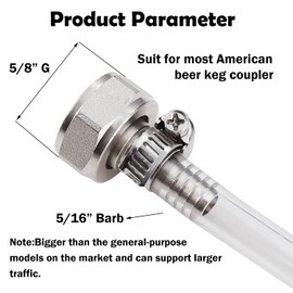 LitKiwi 4PCS Keg Coupler Barb Connector,Stainless Steel 304 Beer Kegerator Sankey Couplers,Hex Nut 5/8"G Thread x 5/16" Barb Beer Line Tailpiece Nipple Fitting with Sealing Gasket Washer