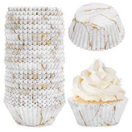 JarThenaAMCS 600Pcs White Gold Marble Cupcake Liners Marbling Cupcake Wrappers Paper Disposable Decorative Muffin Brownie Cups for Baking Birthday Wedding Party Supplies