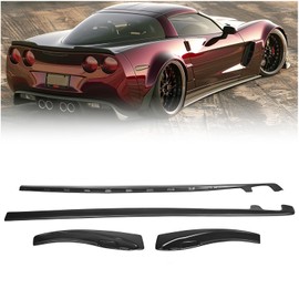 KUAFU Replacement Rocker Panels Guard Side Skirts Extension Compatible with 2005-2013 Chevy Corvette C6 Wide Body Models ZR1 Style with Mud Flaps