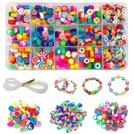 Generic 990 Cuentas de Arcillo Coloridas Abalorios Pulseras - con Caja Organizadora y Cuerda Elástica Perlas de Cerámica Blanda Kit de Fabricación de Pulseras de Abalorios DIY para Regalo, 990PZS