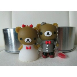 Unbranded Groom Bride Couple Bear flash drive 4 GB usb/keychain rubber with silver case
