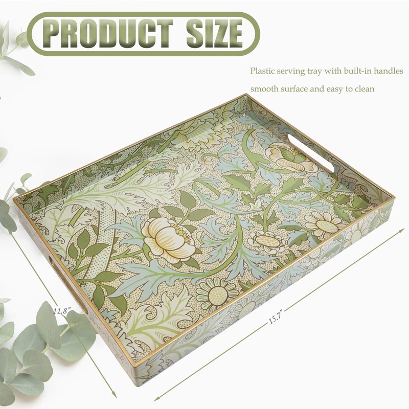 Spsyrine Serving Tray with Handles, Plastic Decorative Tray for Coffee