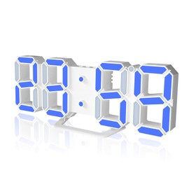 DollaTek 3D Alarm Clock LED Date Display Digital Temperature Snooze Table Wall Hanging - White shell blue word