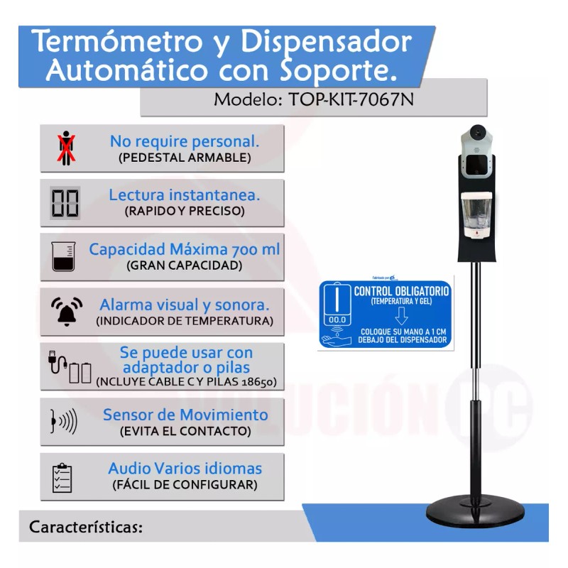 Seguridad Total Kit Termometro Automatico + Dispensador De Gel Y