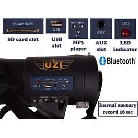 Uzi High Power Loud Big Megaphone 50W, Bluetooth, Real Siren, Bullhorn, Rechargeable Battery, Portable Professional Speaker, PA System, Adjustable Volume, Outdoor Activities, Coaching