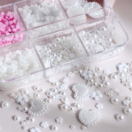 3D Flower Nail Art Charms Mixed Flatback Pearls Nail Supplies with Pearls Manicure DIY Nail Decorations