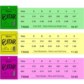 southdeep 3 Sets Colorful Ball End Phosphor Bronze Folk Acoustic Guitar Strings Three Gauges (010-047) (011-052) (012-053)