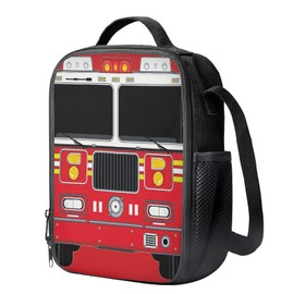 COEQINE Cartoon Fire Truck Print Lunch Box for Kids Boys Girls 8-12, Lunch Tote Bag With Adjustable Shoulder Strap