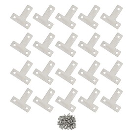 Pxyelec 20Pcs 3 Holes Angle Plate Corner Brace Flat T Bracket Connector 90 Degree Right Angle Fixing Repair Plated Joint Bracket Furniture Protector 40mm x 40mm / 1.6 x 1.6 inch
