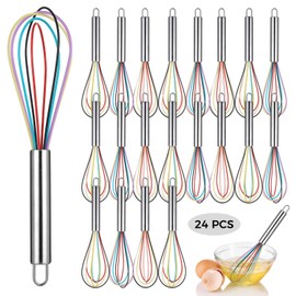 24 PCS Colorful Whisks, 10 Inches Bulk, Multicolor Silicone Whisk with Metal Handle, Egg Beater for Cooking, Hand for Home Restaurant Party Favors Present Ideas, Random Color