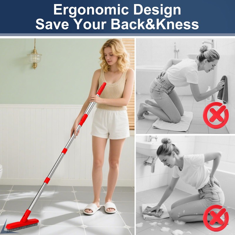ITTAHO 2 Pack Grout Brush with Long Handle, Swivel Cleaning