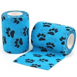 AUPCON Vet Wrap Cohesive Bandages Bulk Self Adhesive Bandage Wrap Self Adherent Wrap Non-Woven for Dogs Pet Animals & Ankle Sprains & Swelling 4 Inch x 5 Yards (2 Pack Blue Paws)