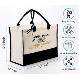 Canvas Bag Gift, Cotton Canvas Tote Bag, Thank You Gift for Coworker Friends, Employee Appreciation Gift, Canvas Tote Bags for Women, You Are Amazing Inspirational Dedicated Incredible Appreciated