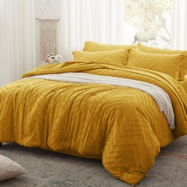 Anluoer Queen Comforter Set, Mustard Yellow Tufted Bed in a Bag 7 Pieces with Sheets, All Season Bedding Sets 1 Comforter, 2 PillowShams, Pillowcases, Flat Sheet, Fitted Sheet (ANUS23CF04YE8888)