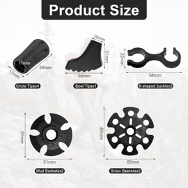 pangdapengpeng Trekking Pole Accessory Set, Consisting of Rubber Buffer for Nordic Walking Poles, Snow Plate, Touring Plate, Trekking Pole Feet, Hiking Pole Clips (Black)