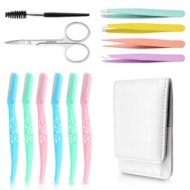 Fangze Eyebrow Tweezers Kit,6pcs Tweezers Set with 6pcs Scissors,Professional Stainless Steel Tweezer Set for Women with Case and Eyebrow Razor