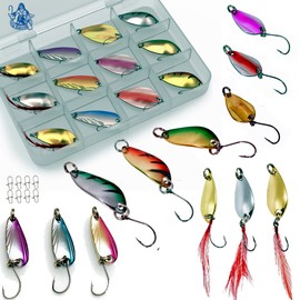 Njord Kalastus Spoons Trout Set 12 Pieces + Spoonbox | Trout Spoon Trout Bait Spoon Set | Trout Spinner Fishing Lure Set UL Trout Blinker Fishing Set, Indicator Set 2.5 g - 3 g (Premium)