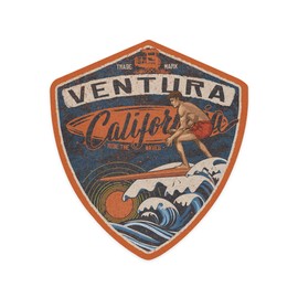 Die Cut Sticker Ventura, California, Surfer Scene, Contour Vinyl Sticker 3 to 6 inches, (Waterproof Decal for Cars, Water Bottles, Laptops, Coolers), Large
