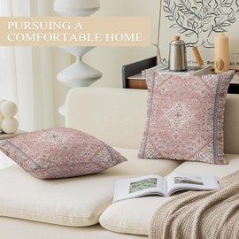 ECZOIL Set of 2 Boho Cushion Covers, 50 x 50 cm, Decorative Cushion Covers, Boho Style, Vintage Decorative Cushion for Living Room, Bedroom, Sofa, Home Decor with Hidden Zip, Pink