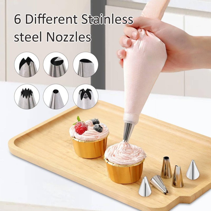 110Pcs Icing Piping Kit, Steel Tips, Disposable Piping Bags and