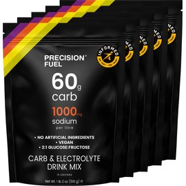 Precision Fuel PF 60 Carb & Electrolyte Drink Mix Powder for Hydration & Energy - Endurance Sports Nutrition, Vegan, Natural, Hypotonic - 60g Carb, 1000mg Sodium per Litre - Mild Citrus Flavor, 5-pack