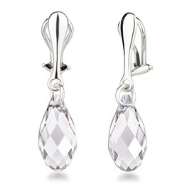 Schöner-SD Clip On Earrings 925 Silver Earrings Clip with 17 mm Crystal Briolette, Sterling Silver, Crystal