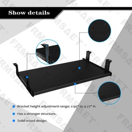 FRMSAET Furniture Accessories Office Product Suits Hardware 20/24/30 inches Keyboard Drawer Tray Wood Holder Under Desk Adjustable Height Platform. (24 inches, Black)