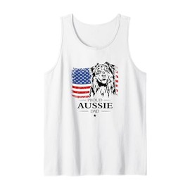 Proud Aussie Dad American US Flag Australian Shepherd Dog Tank Top