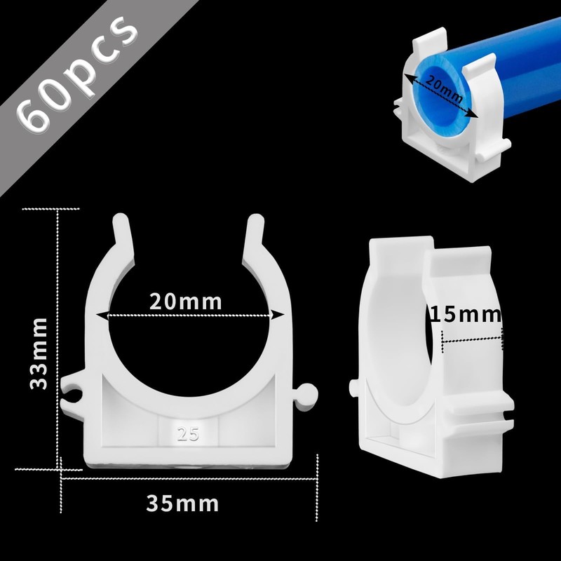 SWTYExt Pack of 60 Clamp 20 mm Pipe Holder White