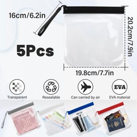 FuninCrea Travel Toiletry Bag, Transparent Toiletry Bag, Small Aeroplane Liquids Bag, 20 x 20 cm Toiletry Bag, Travel Essentials with Zips and Cords, multicoloured, Pack of 5