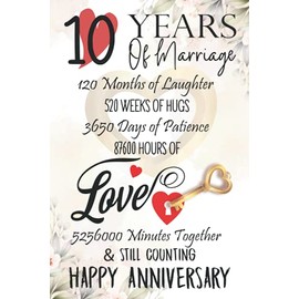 10 Years Of Marriage: Funny 10th couple wedding anniversary gift for both, her and him, lined Notebook, 100 pages, 6 in x 9 in (15.2 x 22.9 cm)