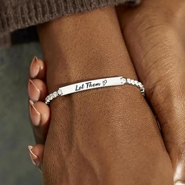 sunglnl Let Them Bracelet For Women, Self Worth Motivational Crystal Energy Chain Bracelets Inspirational Stainless Steel Engraved Bracelet Anniversary Birthday Jewelry Gift (Black)