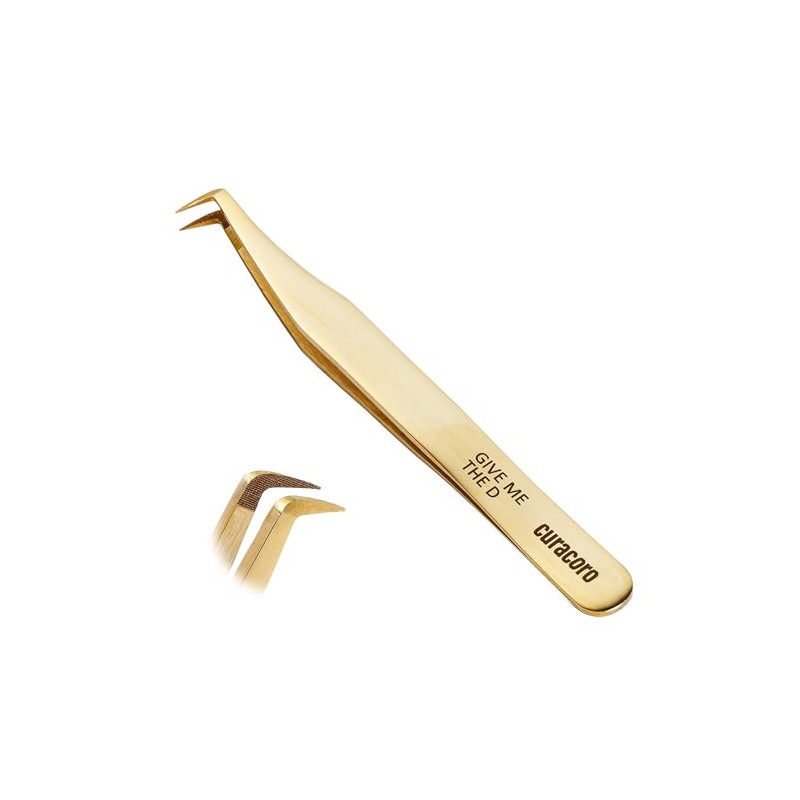Curacoro Lash Tweezers, Fiber Tip Grip (Gold, Give Me the